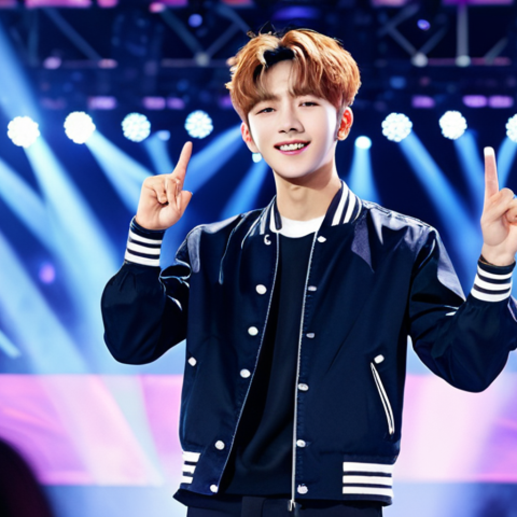 **

"A determined young man, resembling a K-Pop idol, stands on a brightly lit stage, fully clothed in a stylish performance outfit with modest details, appropriate attire. The background features a cheering crowd and vibrant stage lighting, reflecting the energy of a concert. Safe for work, perfect anatomy, correct proportions, natural pose, well-formed hands, proper finger count, professional, family-friendly, high quality, appropriate content."

**