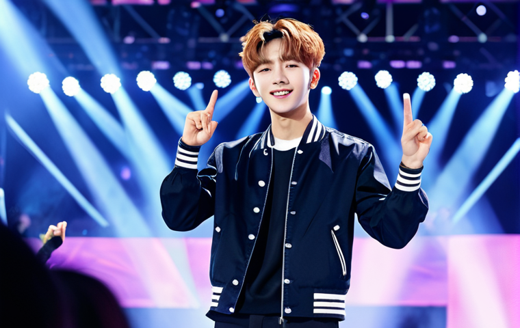 **
"A determined young man, resembling a K-Pop idol, stands on a brightly lit stage, fully clothed in a stylish performance outfit with modest details, appropriate attire. The background features a cheering crowd and vibrant stage lighting, reflecting the energy of a concert. Safe for work, perfect anatomy, correct proportions, natural pose, well-formed hands, proper finger count, professional, family-friendly, high quality, appropriate content."
**